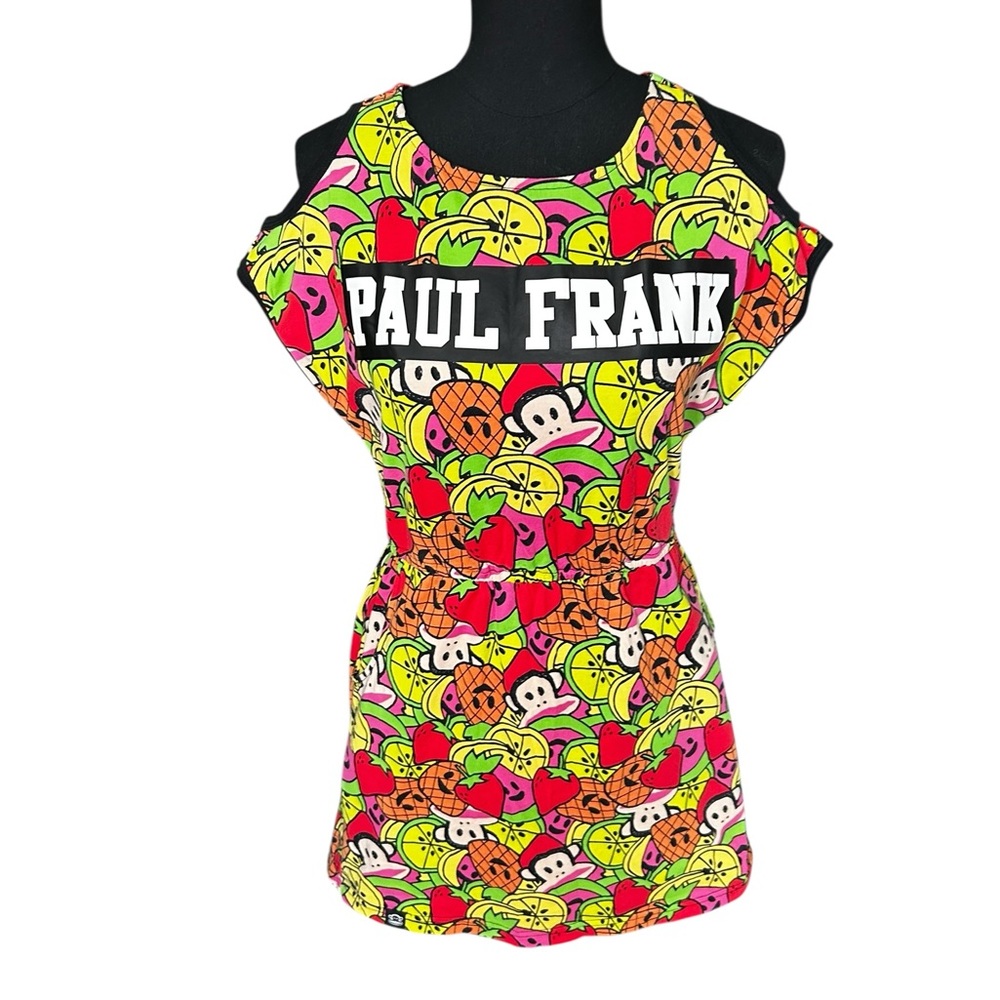 Paul Frank Retro Y2K Fruit Monkey Graphic Dress Shoulder Cutouts Size Medium